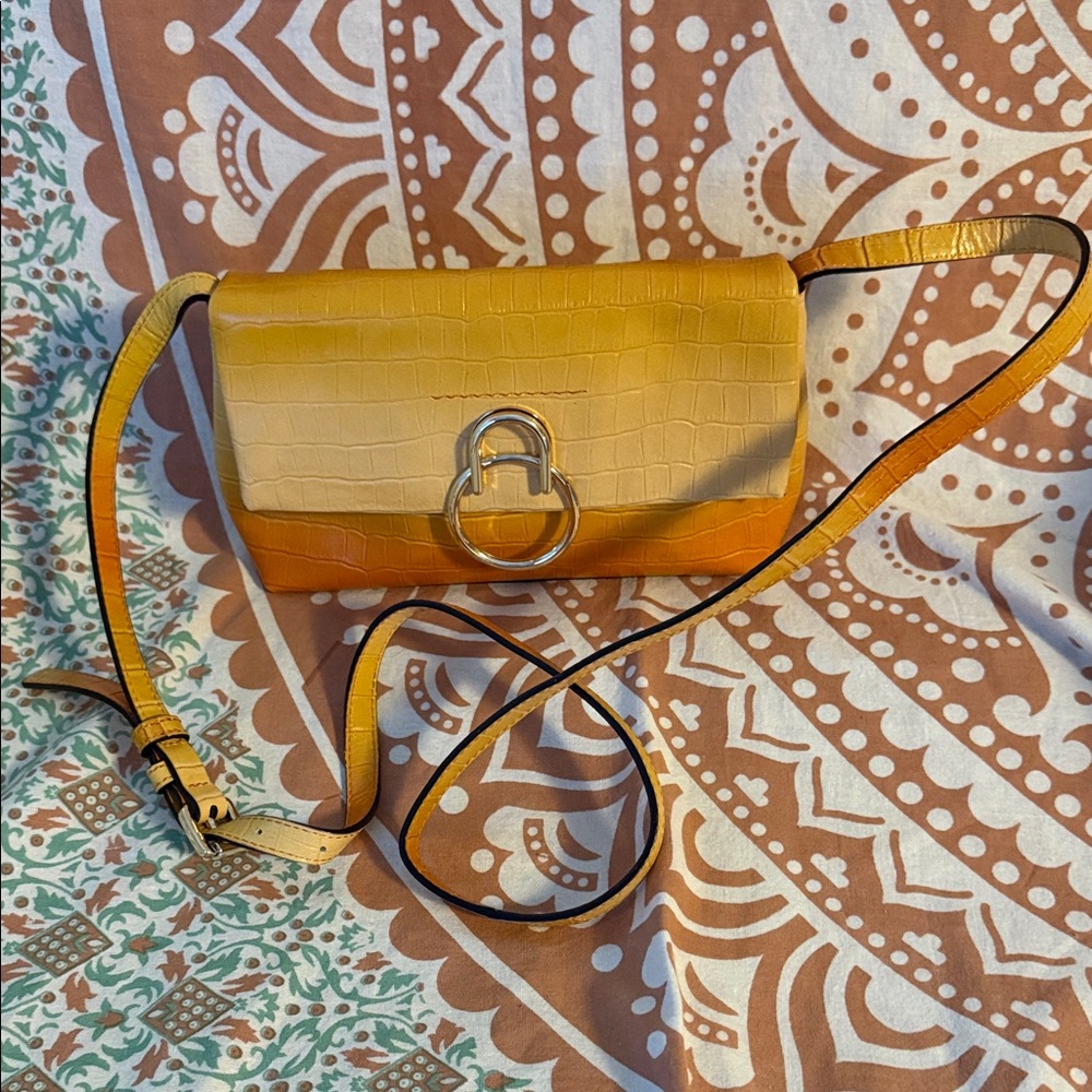 Vince Camuto Yellow and Orange Ombre Croc-Embossed Crossbody with Ring Accent